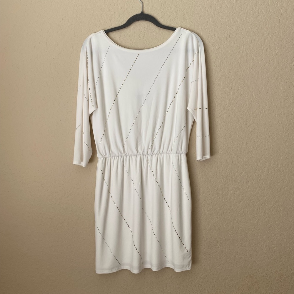 White House Black Market white 3/4 sleeve rhinestone dress small